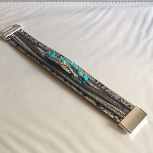 Bohemian Turquoise Silver Leaf Snakeskin Bead Multilayer Wrap Bracelet